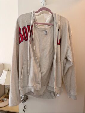 Boys Lie Beige Waffle Knit Zip Hoodie with Red Lettering